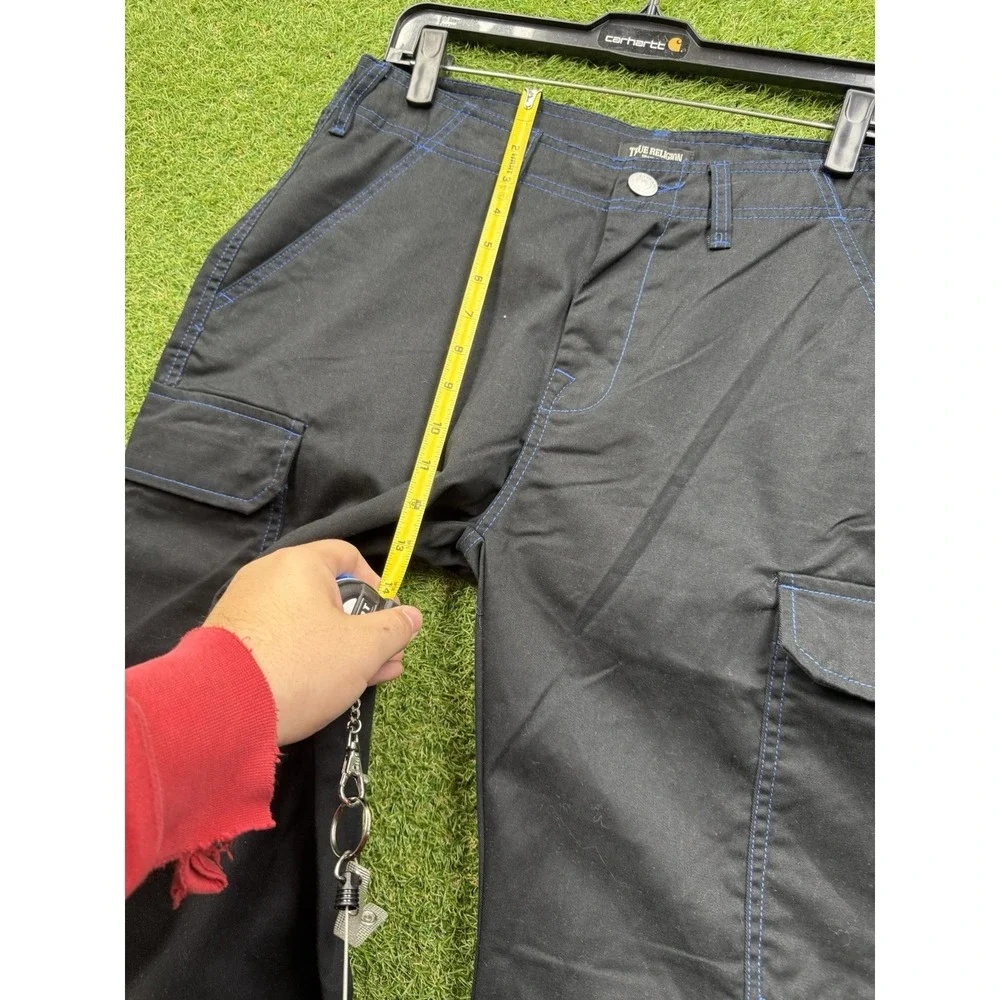 True Religion Cargo Pants Mens 32 Jet Black Baggy Skater Grunge 108335 NWT